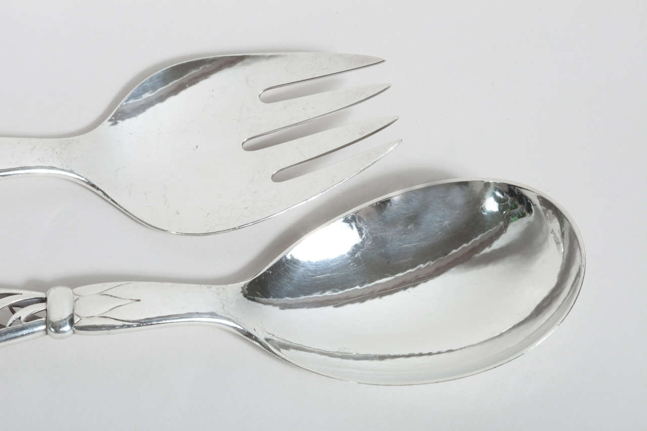 Georg Jensen Danish Sterling Silver Spoon and Fork Salad Servers #83 For Sale 2