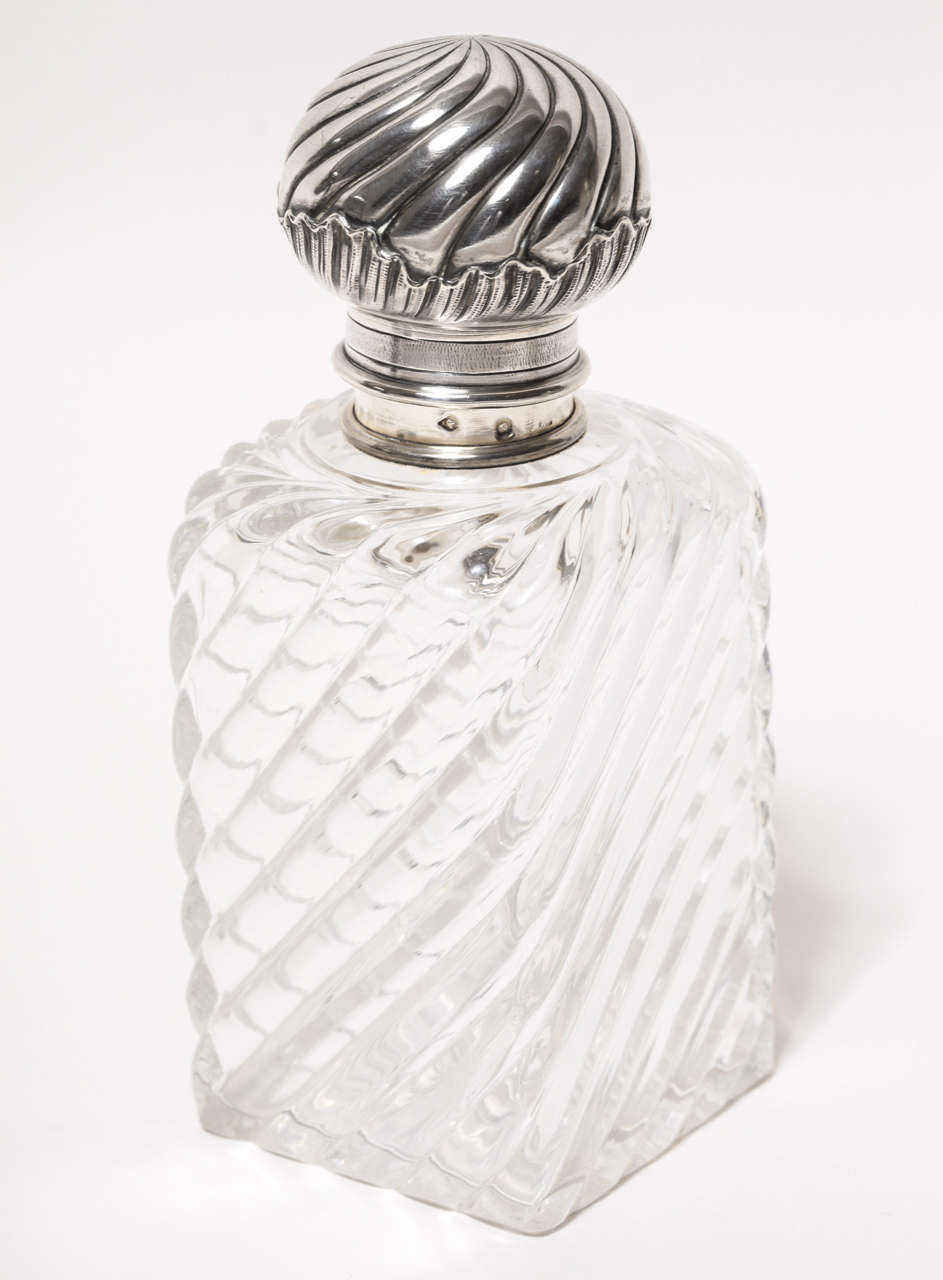 French Art Deco Crystal & Silver Bottle by E. Sanner