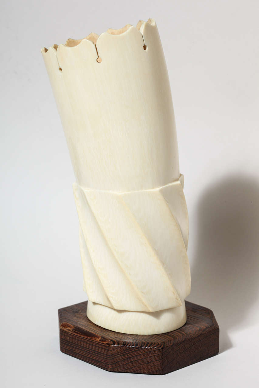 Wood Art Deco Carved Bone Vase For Sale