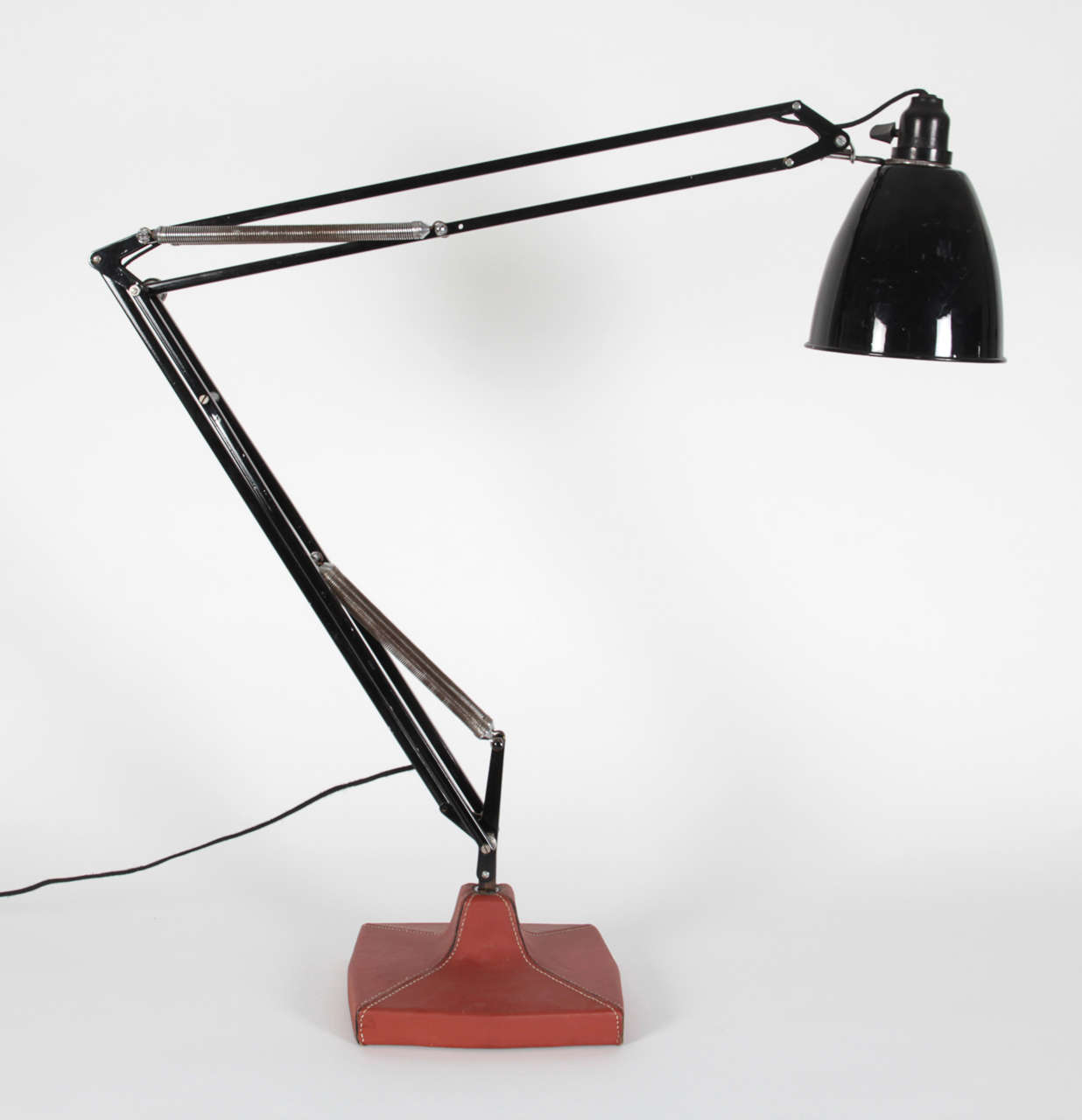 Mid-20th Century Anglepoise Lamp with Leather Base Attributed to Hermes For Sale