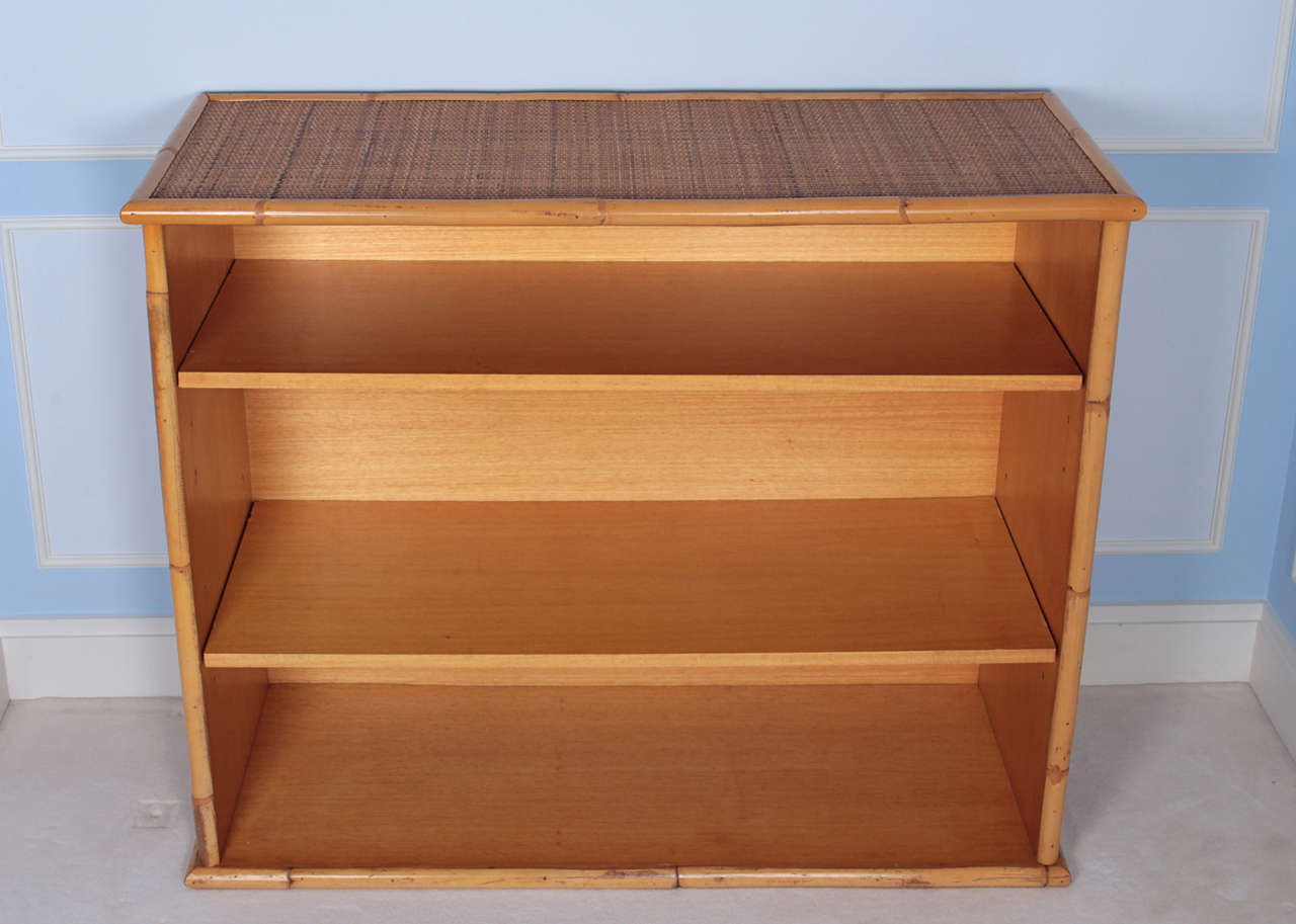 Mid-Century Modern Pair of Rattan and Bamboo Bookcases