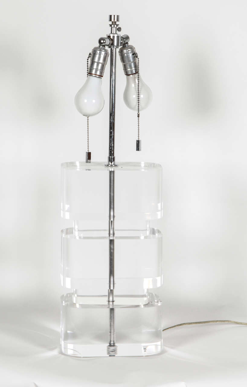 Pair of Lucite Lamps with Original Metal Shades by Karl Springer - Signed In Excellent Condition In New York, NY