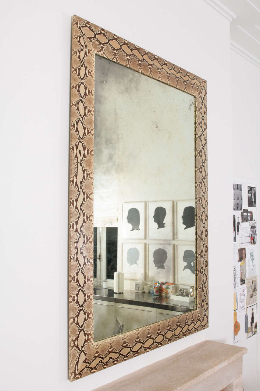 Monumental Genuine Python Mirror In Excellent Condition In New York, NY