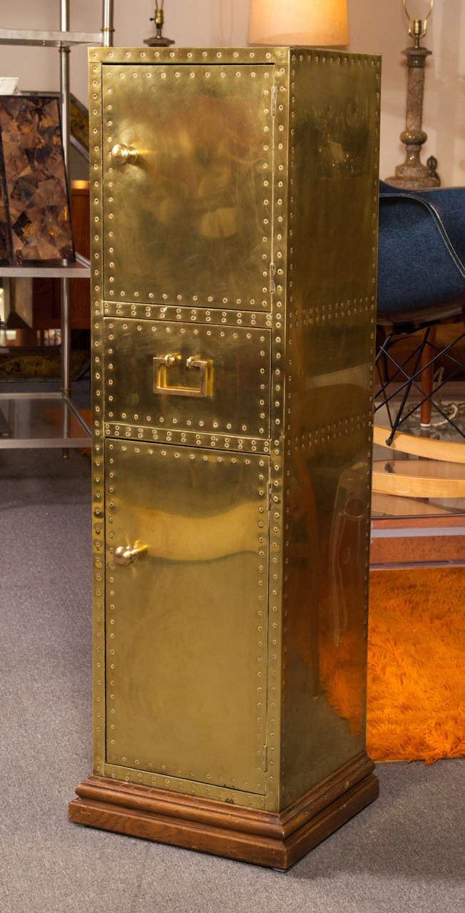 1970's Sarreid Ltd. Tall Brass Chest Cabinet