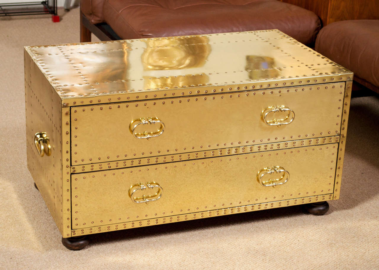 1970's Sarreid Brass Chest Of Drawers