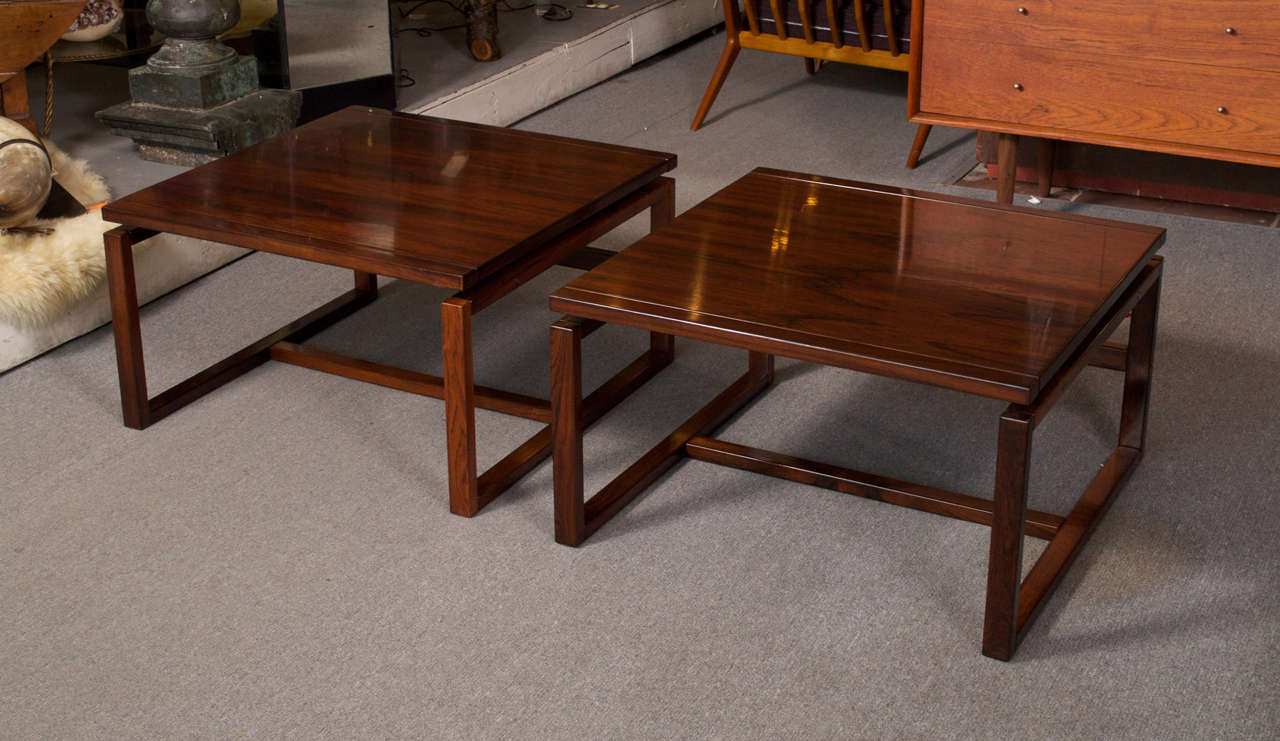 Large Pair Floating Top Rosewood Danish Modern Side Tables