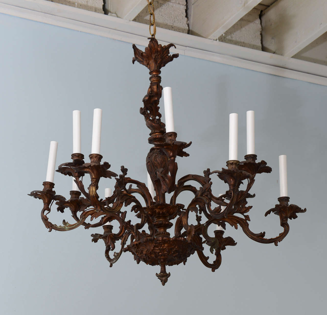 Rococo Large Antique Louis XV French Style Bronze Whimsical Chandelier For Sale