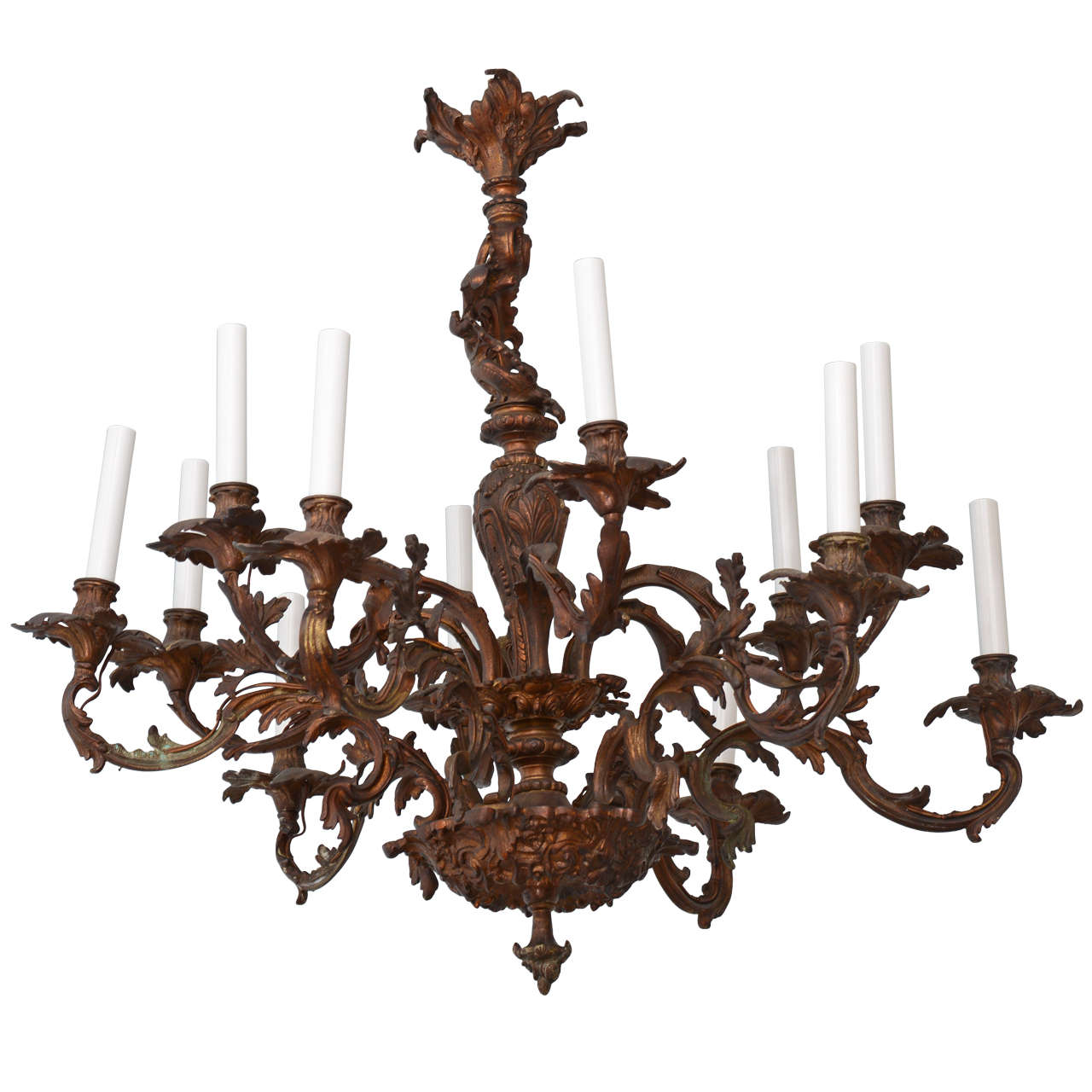 Large Antique Louis XV French Style Bronze Whimsical Chandelier For Sale