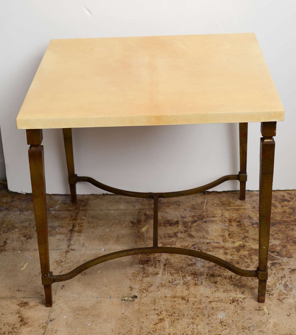 Neoclassical Mid Century Modern Italian Aldo Tura Goatskin / Bronze Table 