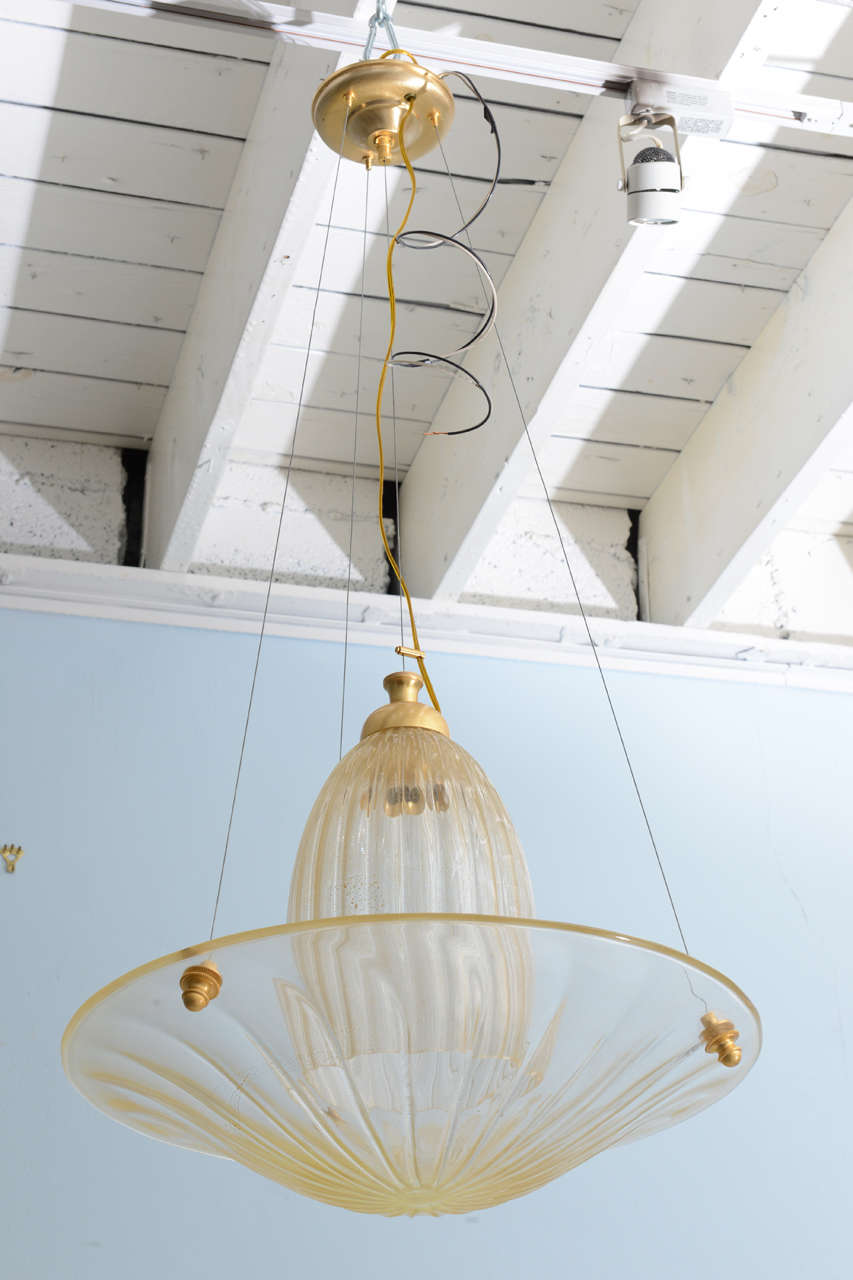 Mid Century Modern Pair Italian Murano Vetri Glass Chandeliers