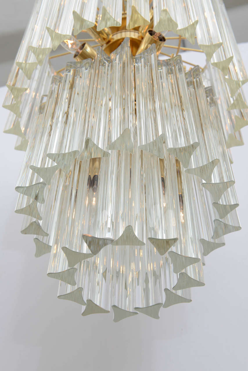 Blown Glass Venini Three-Tier Triedri Murano Glass Prism Chandelier