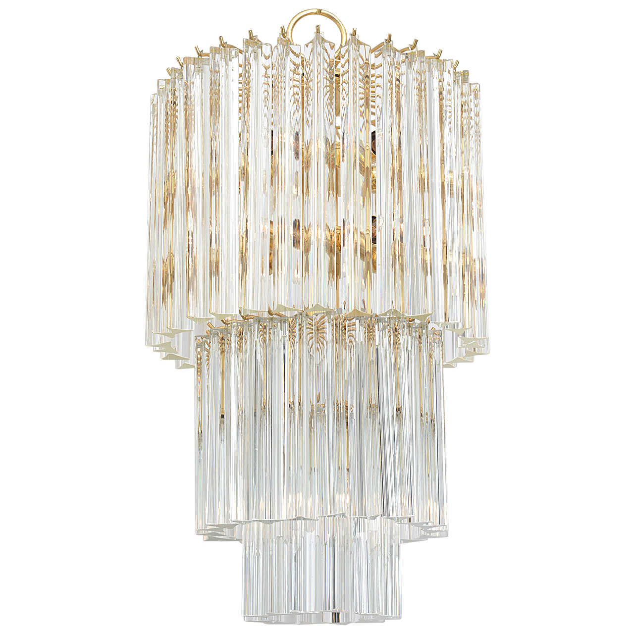 Venini Three-Tier Triedri Murano Glass Prism Chandelier