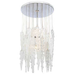 Mazzega Handblown Textured Murano Glass Hanging Pendant Chandelier