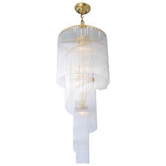 Cascading, Long Glass-Rod Chandelier with Brass Frame