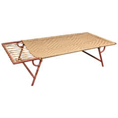 Folding Painted Metal Garden Lounge Daybed with Original Woven Hemp