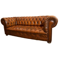 1970s French Leather Chesterfield Sofa