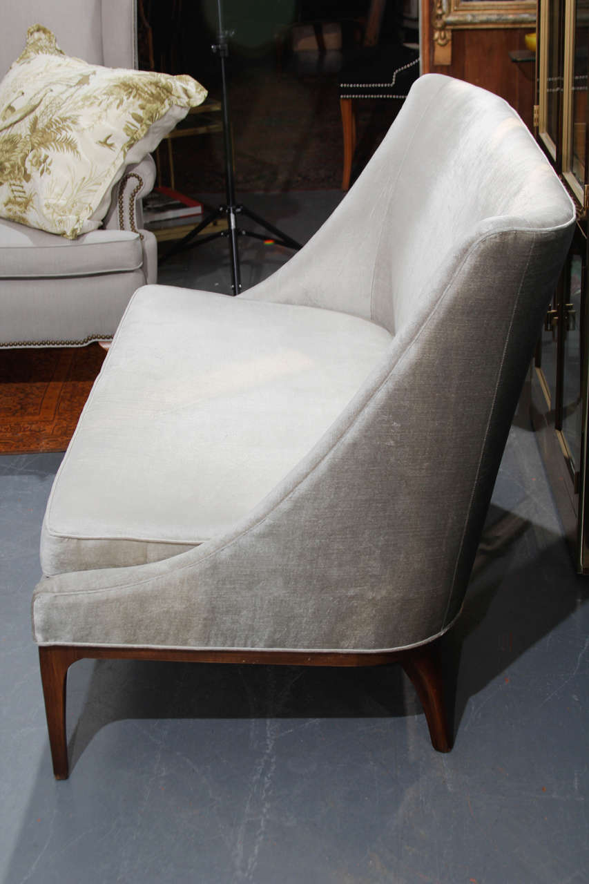 Mid-20th Century Silk Velvet Loveseat or Small Sofa
