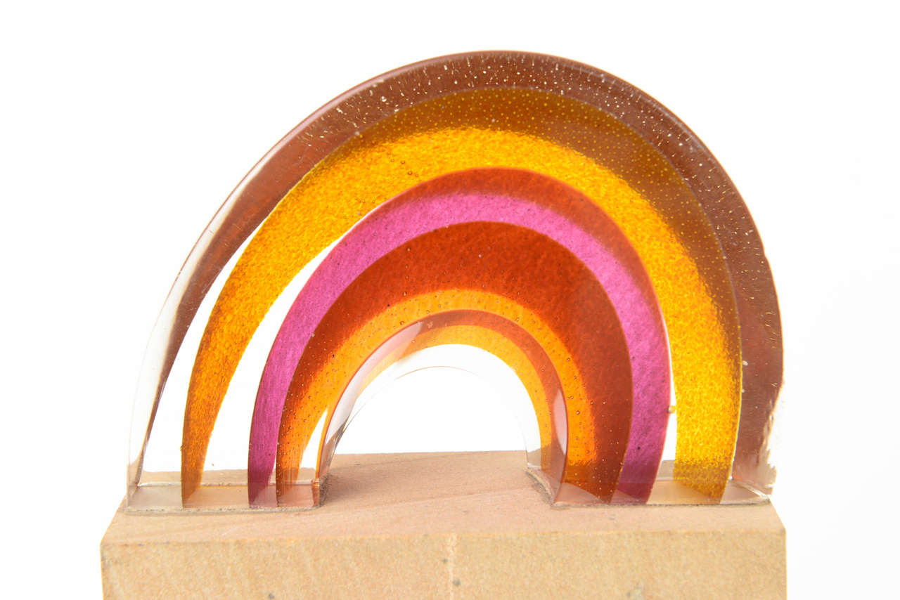 Mid Century Modern Signed Glass and Stone Rainbow Sculpture In Excellent Condition For Sale In Miami, FL