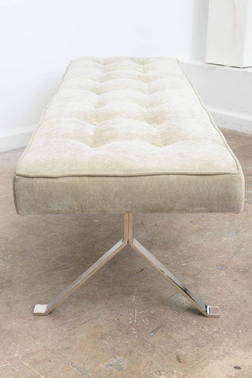 Mid Century Modern Y-Form Nickel Upholstered Bench In Excellent Condition In Miami, FL