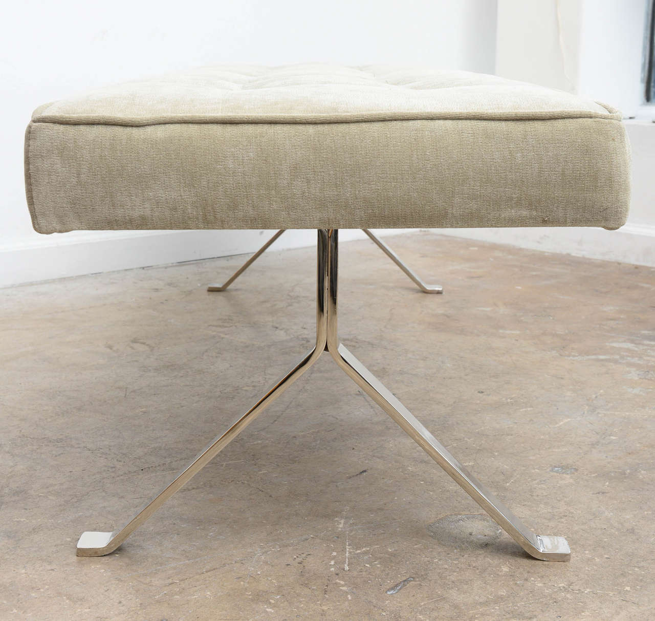 20th Century Mid Century Modern Y-Form Nickel Upholstered Bench