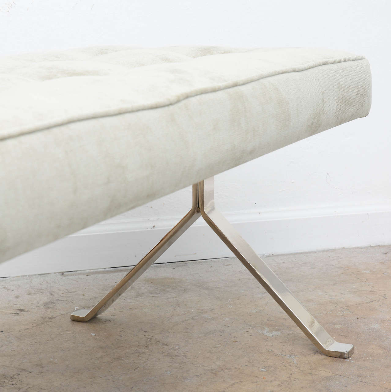 Mid Century Modern Y-Form Nickel Upholstered Bench 1