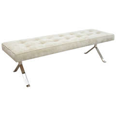 Mid Century Modern Y-Form Nickel Upholstered Bench