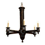 Hand Carved and Finsihed Six Light Wooden Chandelier