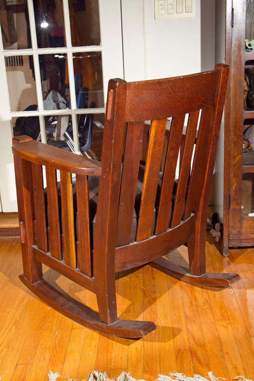 20th Century HIGH  ARM  OAK  ARTS  & CRAFT  ROCKING CHAIR- HARDEN