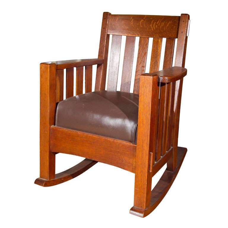 HIGH  ARM  OAK  ARTS  & CRAFT  ROCKING CHAIR- HARDEN