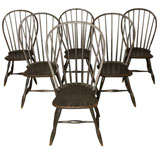 Antique 6 BLACK EARLY AMERICAN WINDSOR CHAIRS