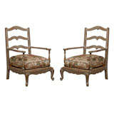 Pair of Painted French Ladderback Armchairs