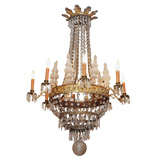 Antique French Gilt Metal And Crystal Empire Chandelier