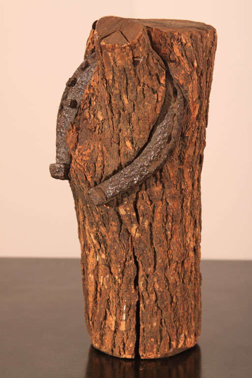 A rustic & entirely wonderful found-object from a Texas ranch, this piece is simple:  a 19th century handwrought horseshoe was hung on a branch on a tre.   And forgotten.