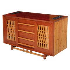 Vintage Rattan & Brazilian Mahogany Cabinet in the Manner of Paul Frankl