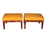Pair Faux-Grained Upholstered Low Tables