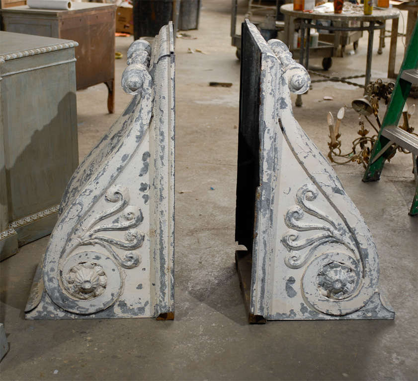 Pair of Large Size Turn of the Century Zinc Decorative Corbels with Volute 4