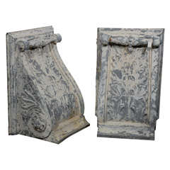 Pair of Large Size Turn of the Century Zinc Decorative Corbels with Volute 10