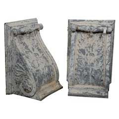 Antique Pair of Large Size Turn of the Century Zinc Decorative Corbels with Volute