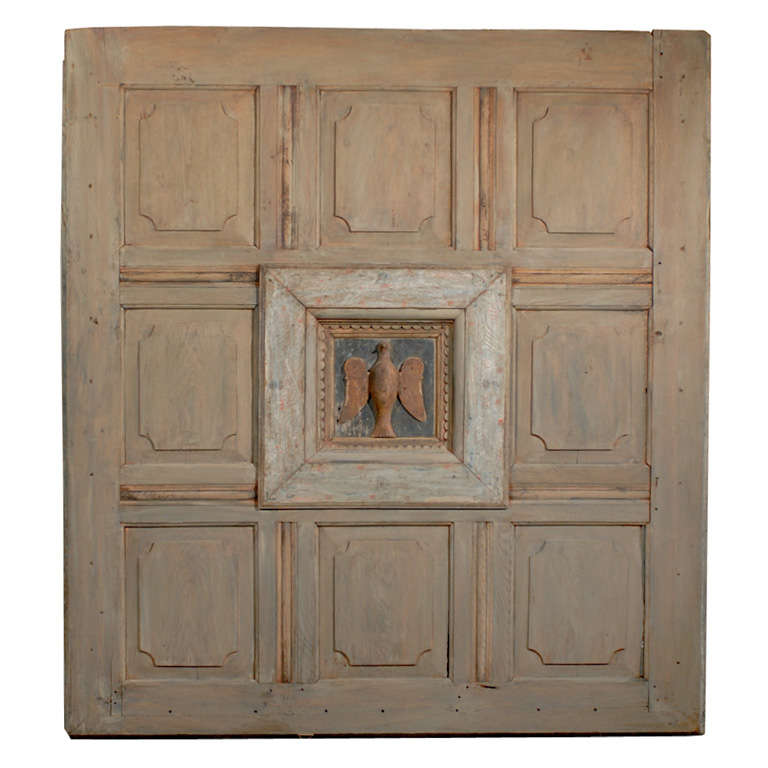 17th-18th Century German Oak Panel with Dove of Peace Central Panel