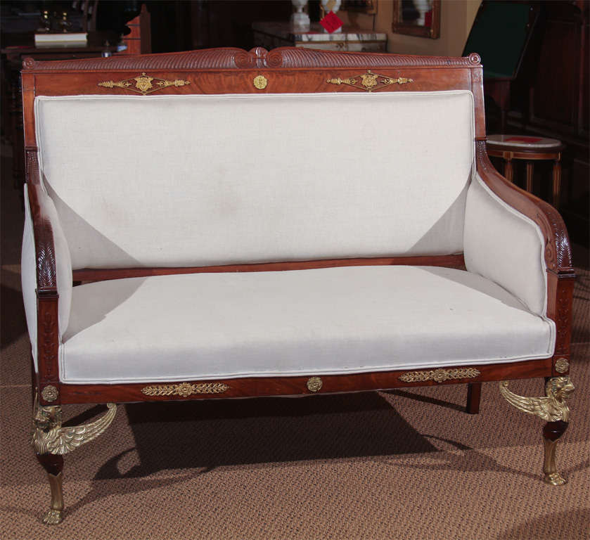 Appliqué French Empire Settee For Sale