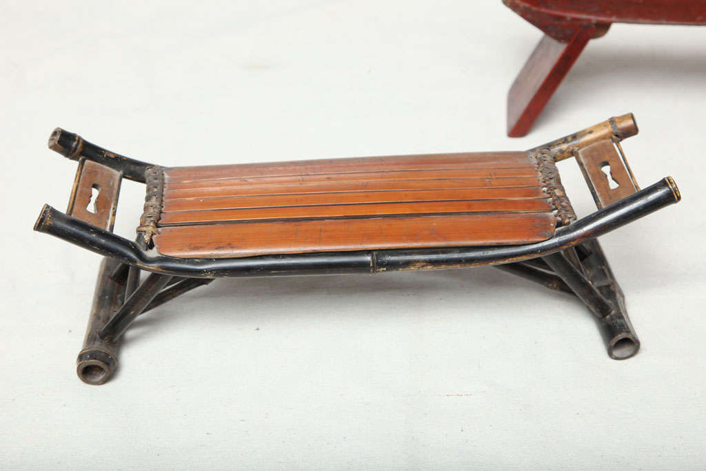 Bamboo rare antique folding Chinese head rests For Sale