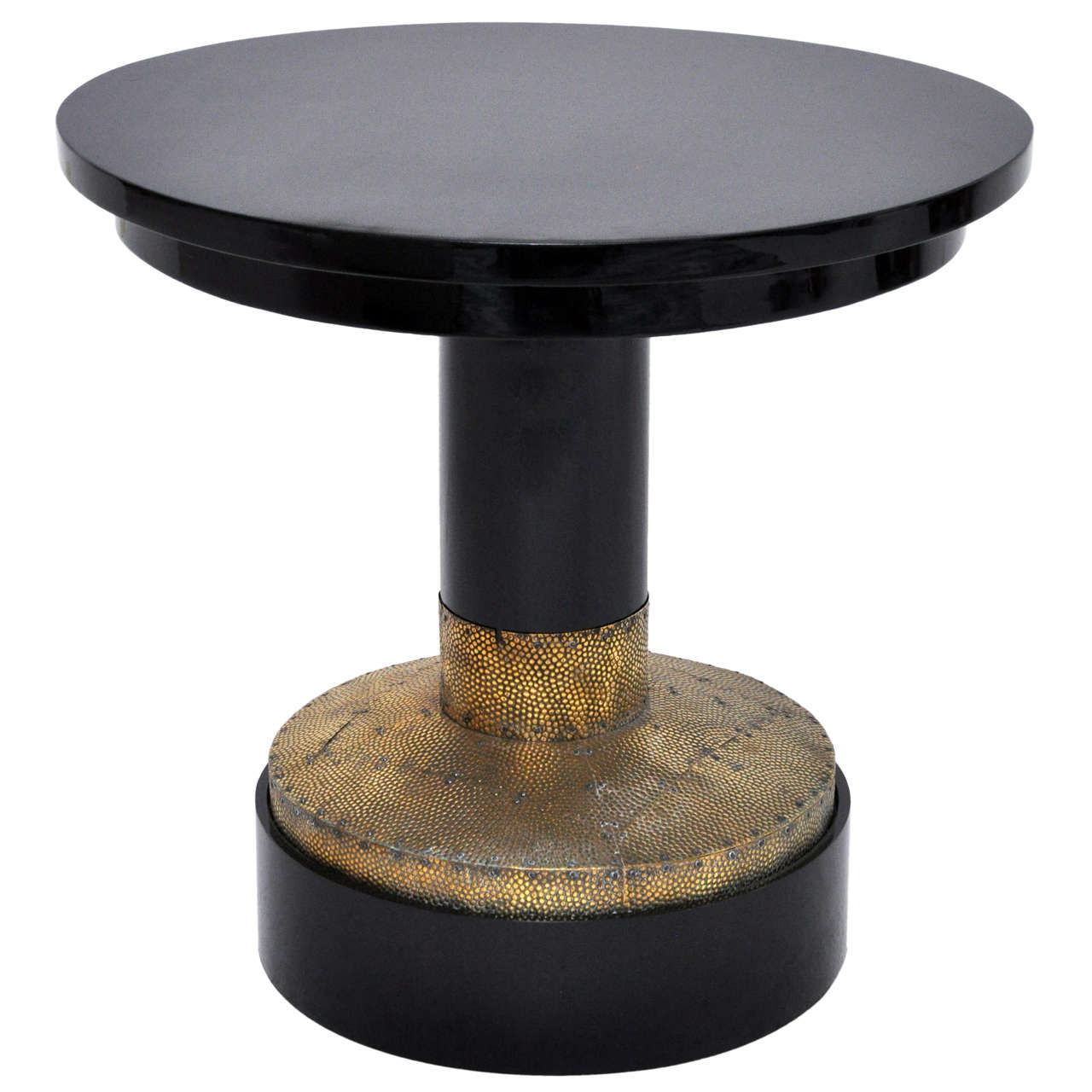 Hungarian Antique Black Lacquer and Brass Bistro Table For Sale