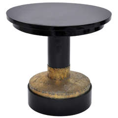 Hungarian Antique Black Lacquer and Brass Bistro Table