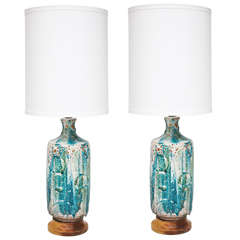 Vintage Pair of Mid-Century Volcanic Turquoise Lamps