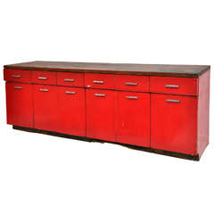 Midcentury Red Painted Steel Industrial Cabinet