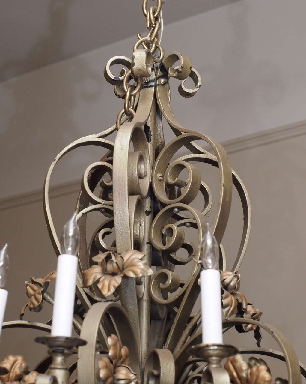 20th Century Antique French 12 Light Polished Steel Chandelier circa 1920