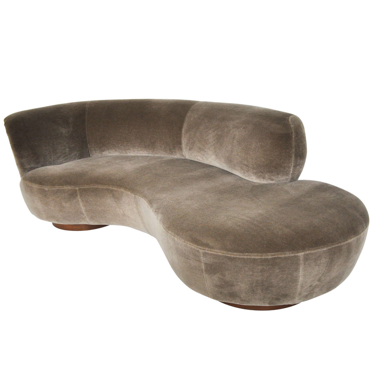 Vladimir Kagan sofa for Directional.  Fully restored.  Walnut bases.  Newly upholstered in extra plush mohair