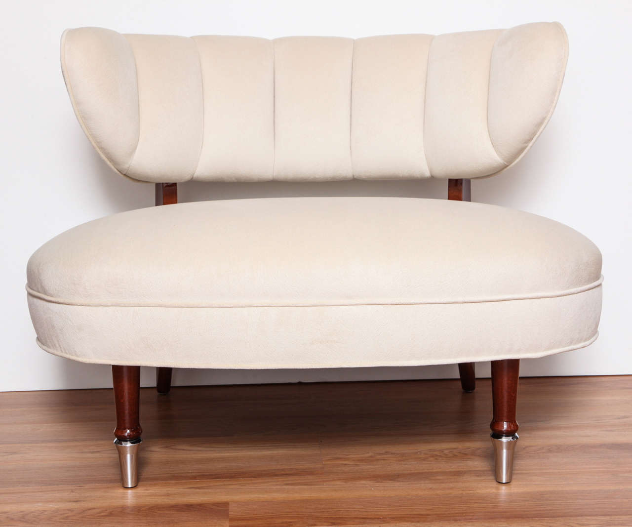 Pair of oval channeled back oval tub chairs in the 