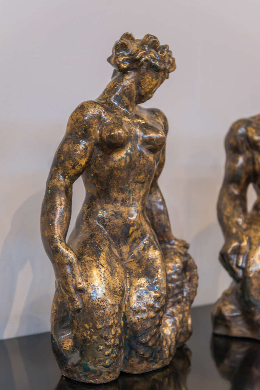 Mid-20th Century Jean MAYODON - Exceptional Pair of Ceramic Sculptures For Sale