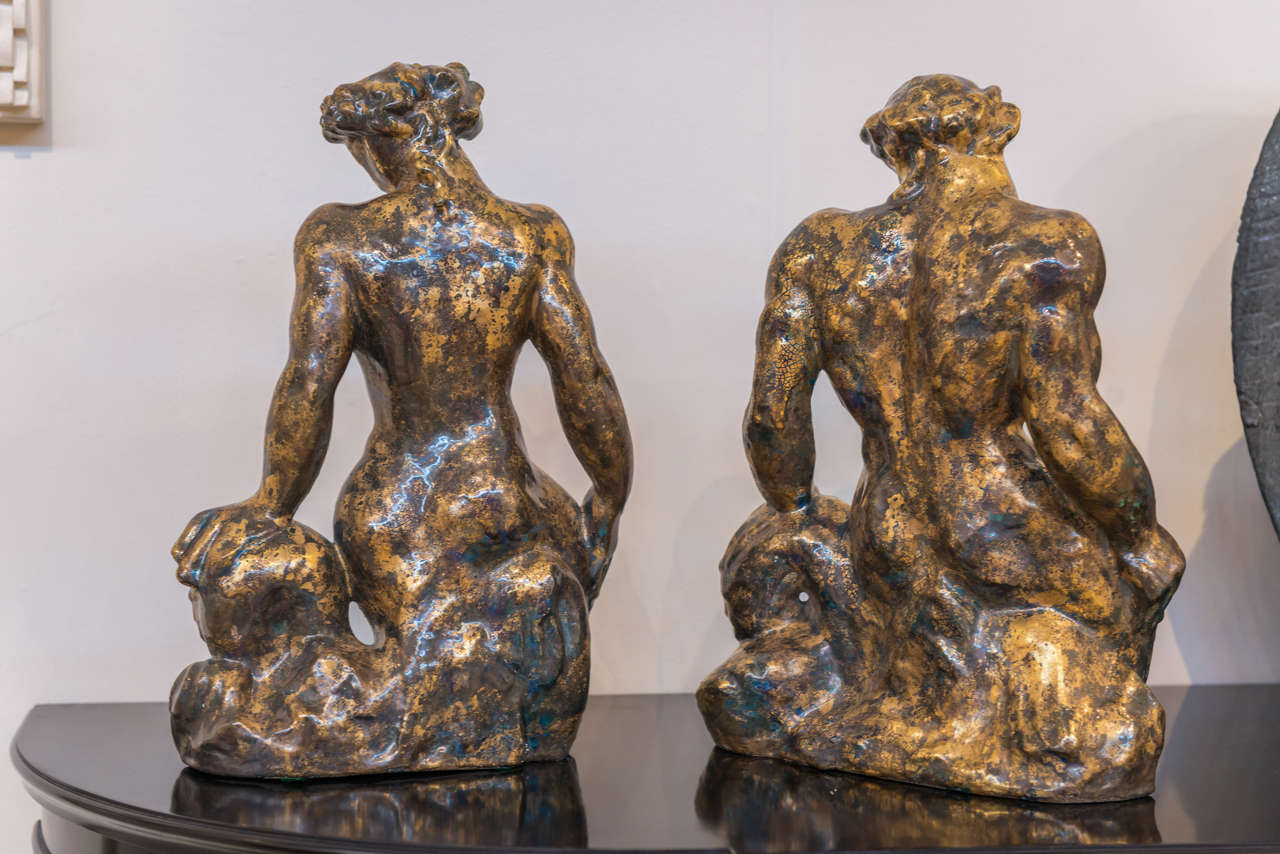 Jean MAYODON - Exceptional Pair of Ceramic Sculptures For Sale 1